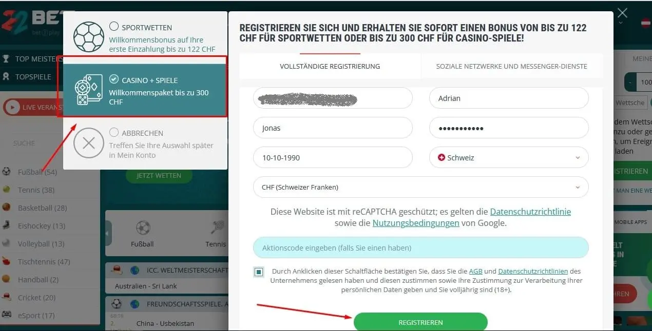 22Bet Casino anmelden